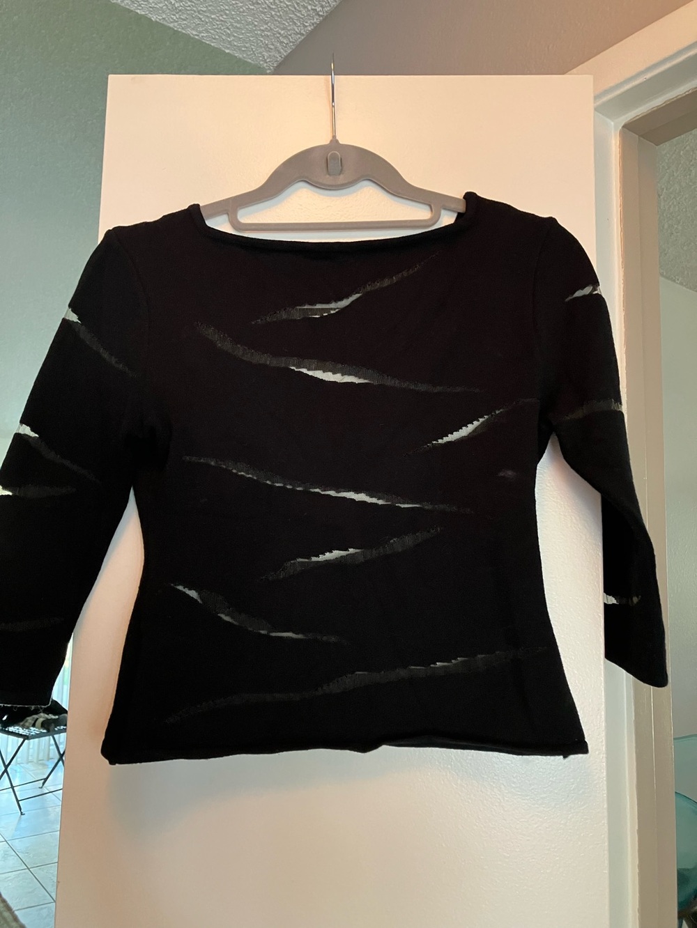 Angelica Val Vintage Mesh and Cutout Knit Black Top NWOT